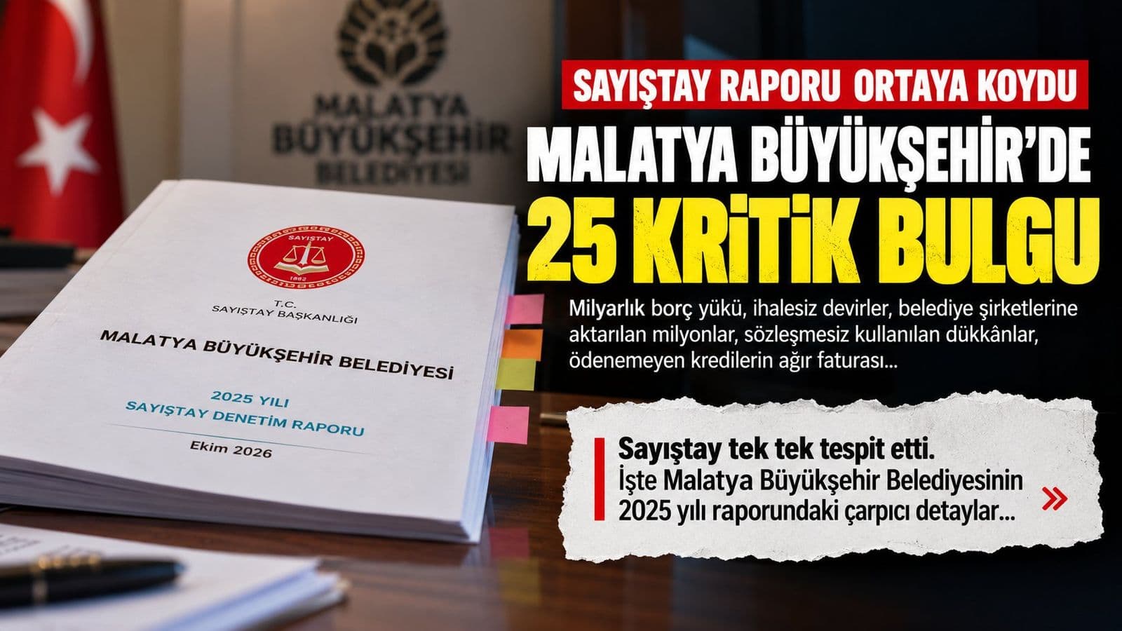 Sayıştay Malatya Büyükşehir Belediyesinin Hesaplarını Açtı: Milyarlık Borç Yükü, İhalesiz Devirler ve Kamu Kaynaklarında 25 Ayrı Tespit!